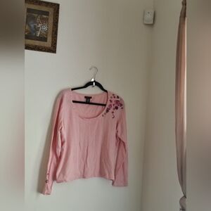 New York & Company Sweater Women XL Pink Floral Academia Preppy Elegant Cottage